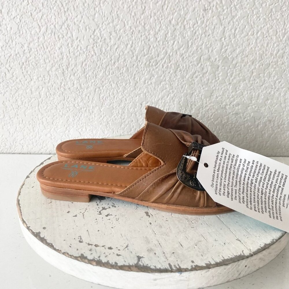 Lane Boots Womens Western Sandals 7.5 Brown Casual Cowgirl Slip on Buckle Flats - Picture 2 of 10